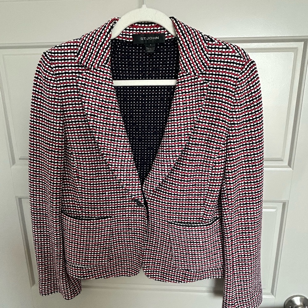St. John Red and Black Patterned Blazer